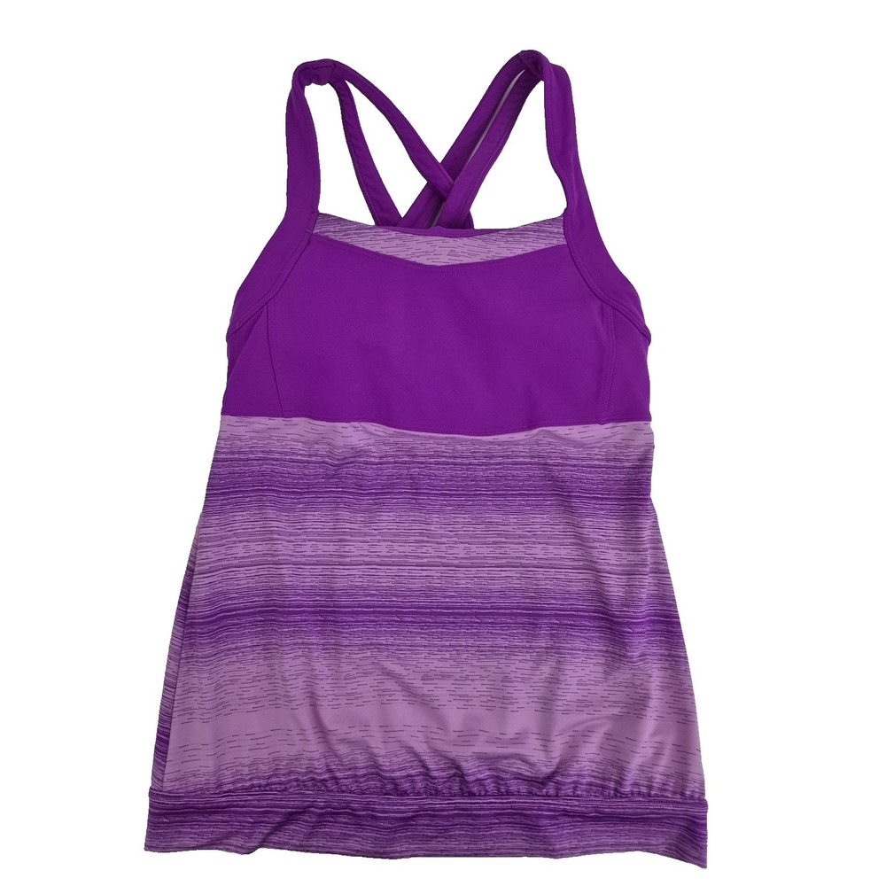 Athleta Tank Top Womens Small Purple Pink Striation Pattern Miles Strappy Back